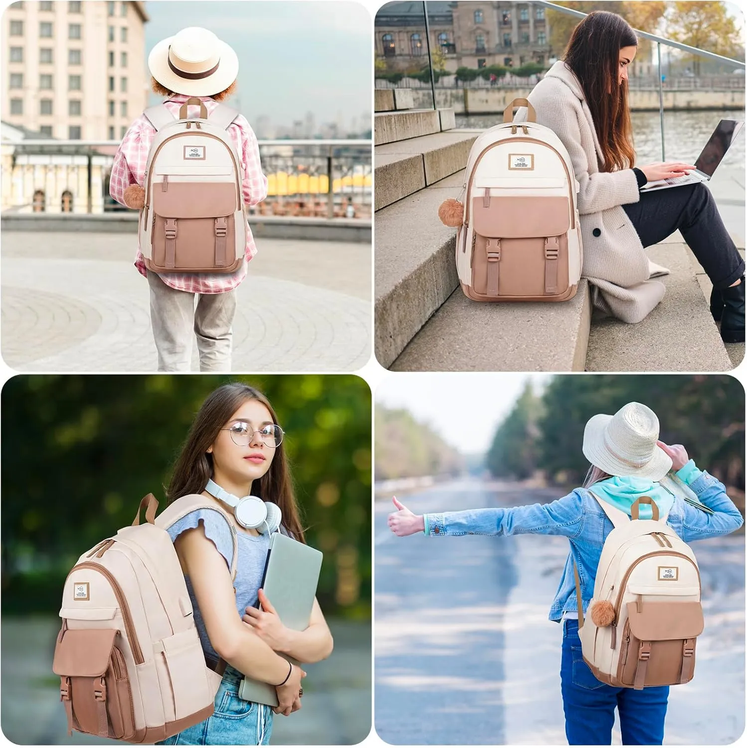 MOMUVO Backpacks for Girls, 15.6 Inch Laptop School Bag Cute College Backpack Large Bookbags for Teens Women Students Anti Theft Travel Daypack