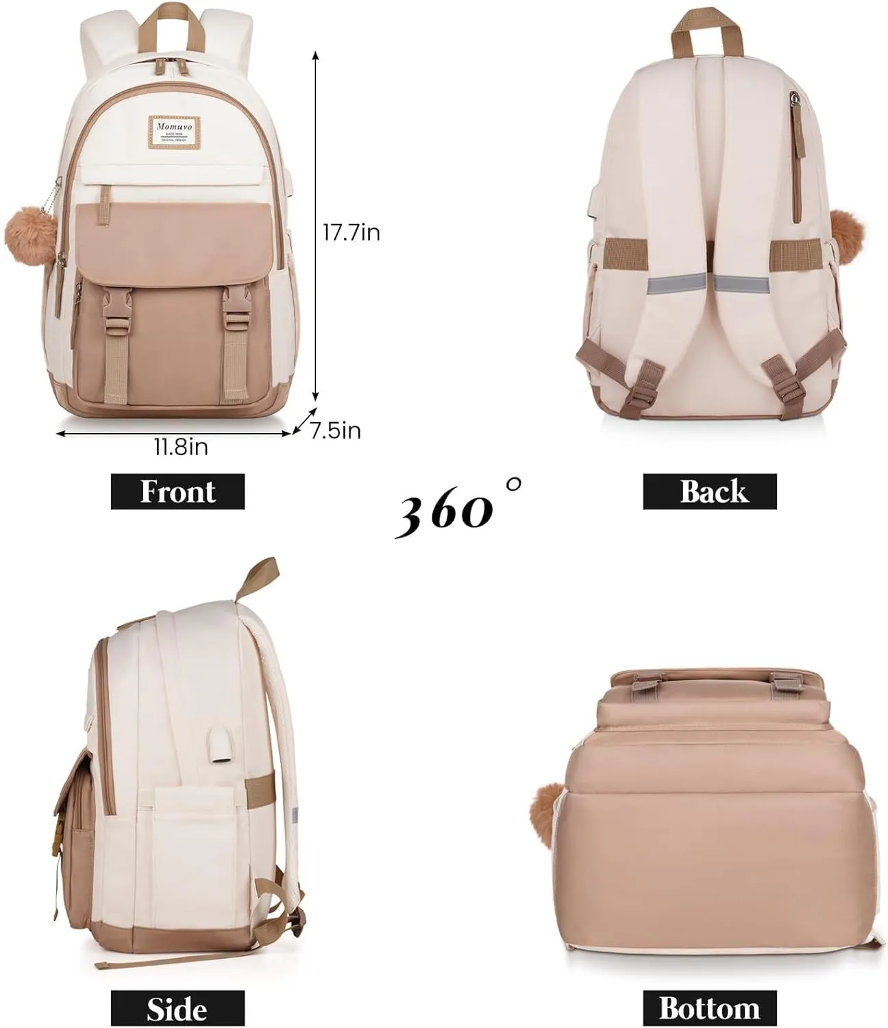 MOMUVO Backpacks for Girls, 15.6 Inch Laptop School Bag Cute College Backpack Large Bookbags for Teens Women Students Anti Theft Travel Daypack