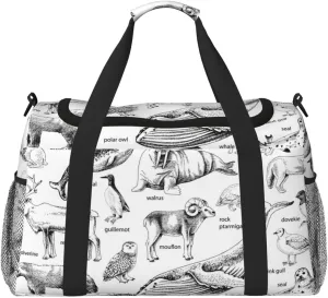 Monochrome Hand Drawn Arctic Animals Travel Duffle Bag Carry On Duffle Bags For Womens & Mens Travel Overnight Bag Tote Bag Yoga Gym Bag