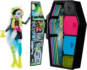 Monster High Skulltimate Secrets Neon Frights Doll & Accessories, Frankie Stein with Dress-Up Locker & 19  Surprises