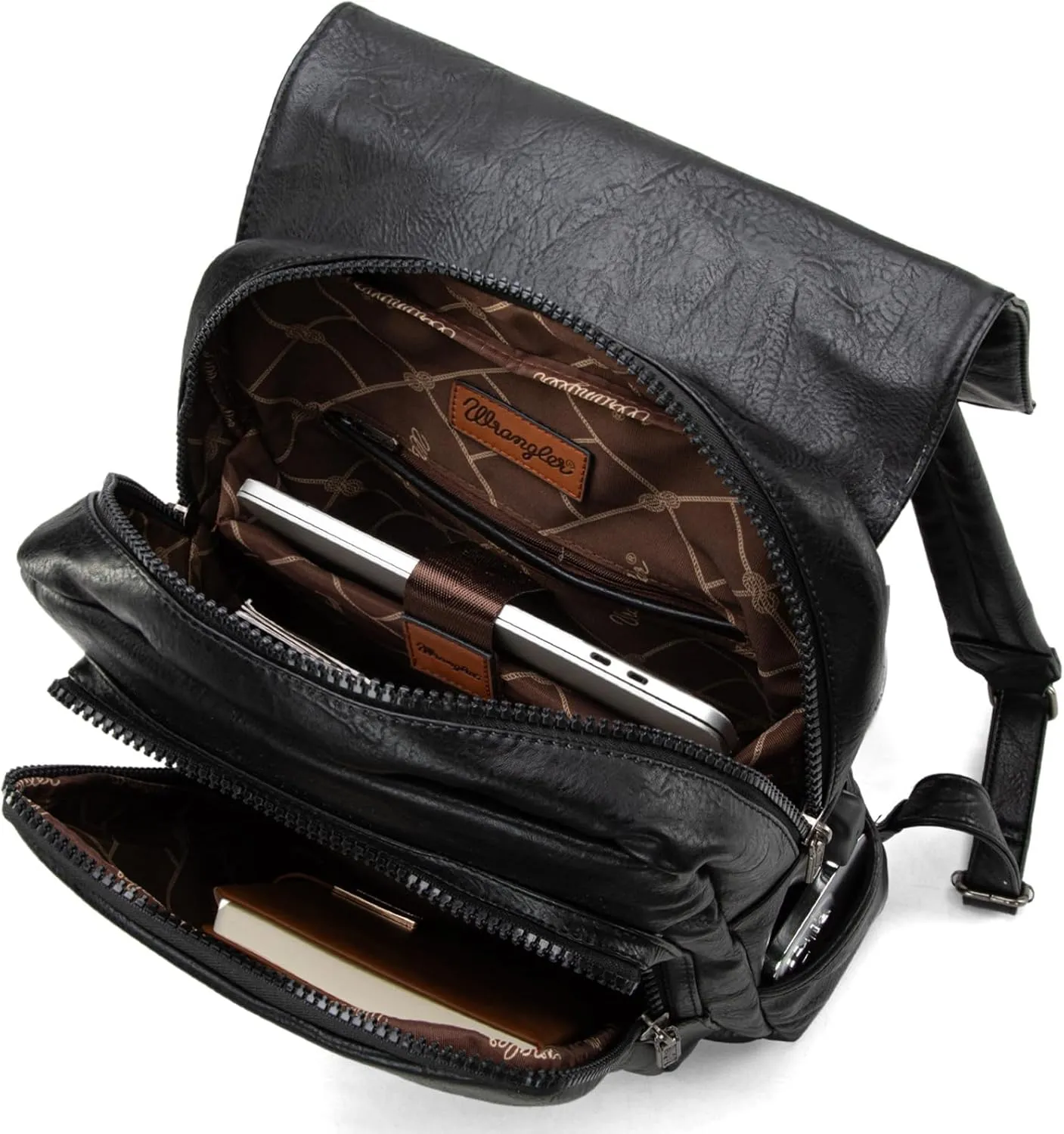 Montana West × Wrangler Black Leather Backpack for Women Laptop Backpack for Men Unisex Fashion Backpack Purse
