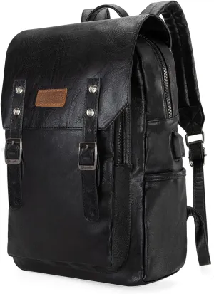 Montana West × Wrangler Black Leather Backpack for Women Laptop Backpack for Men Unisex Fashion Backpack Purse