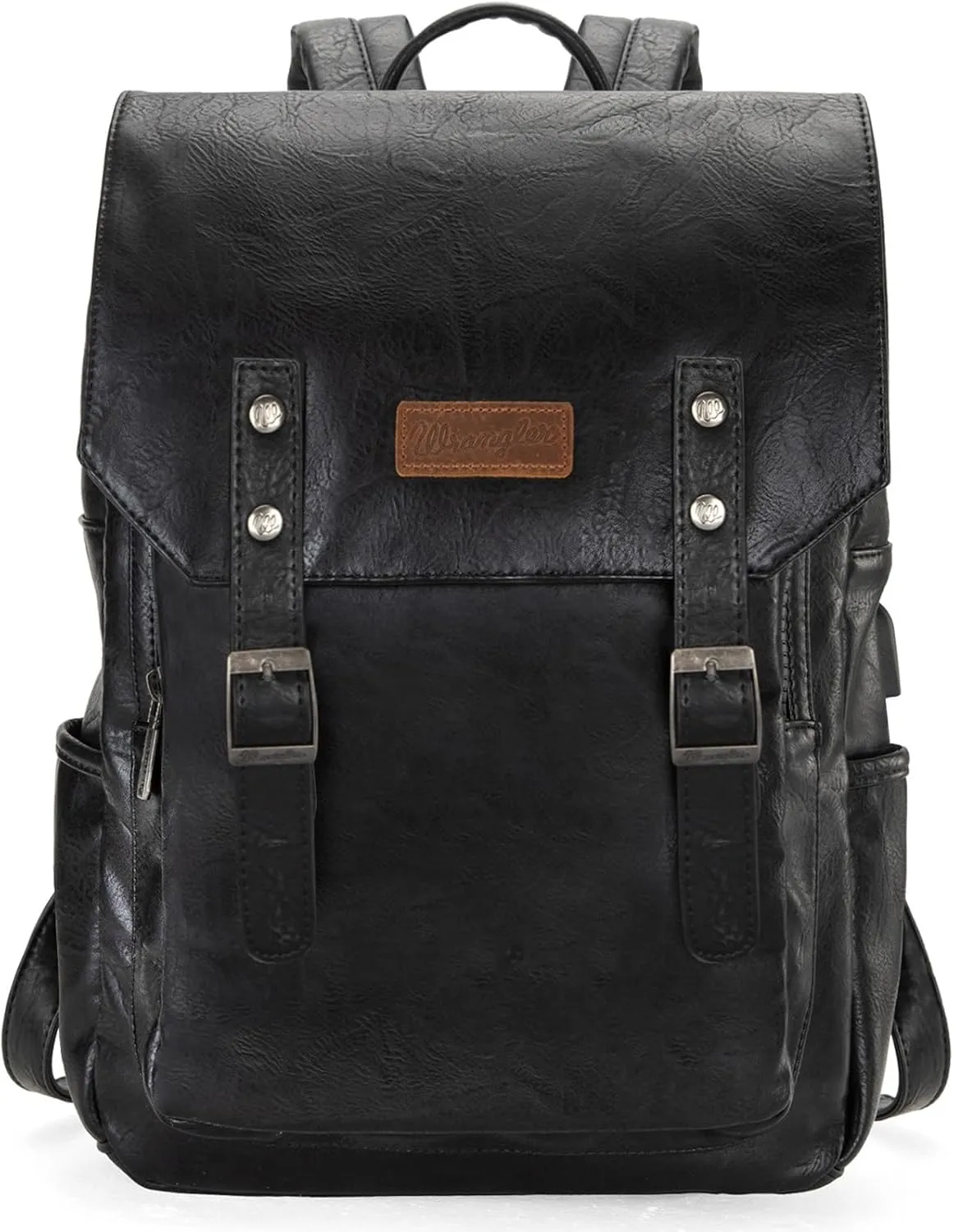 Montana West × Wrangler Black Leather Backpack for Women Laptop Backpack for Men Unisex Fashion Backpack Purse
