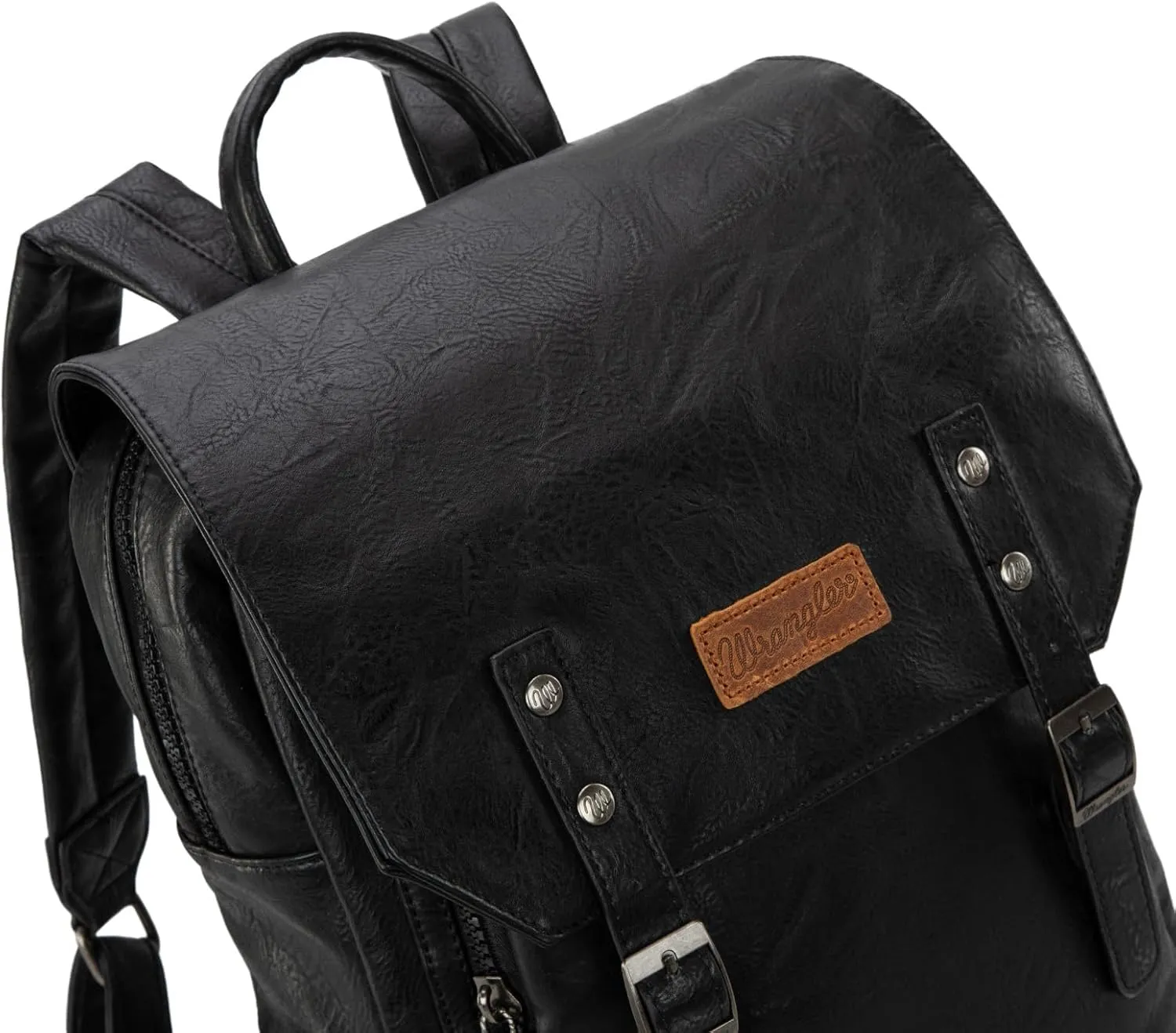 Montana West × Wrangler Black Leather Backpack for Women Laptop Backpack for Men Unisex Fashion Backpack Purse