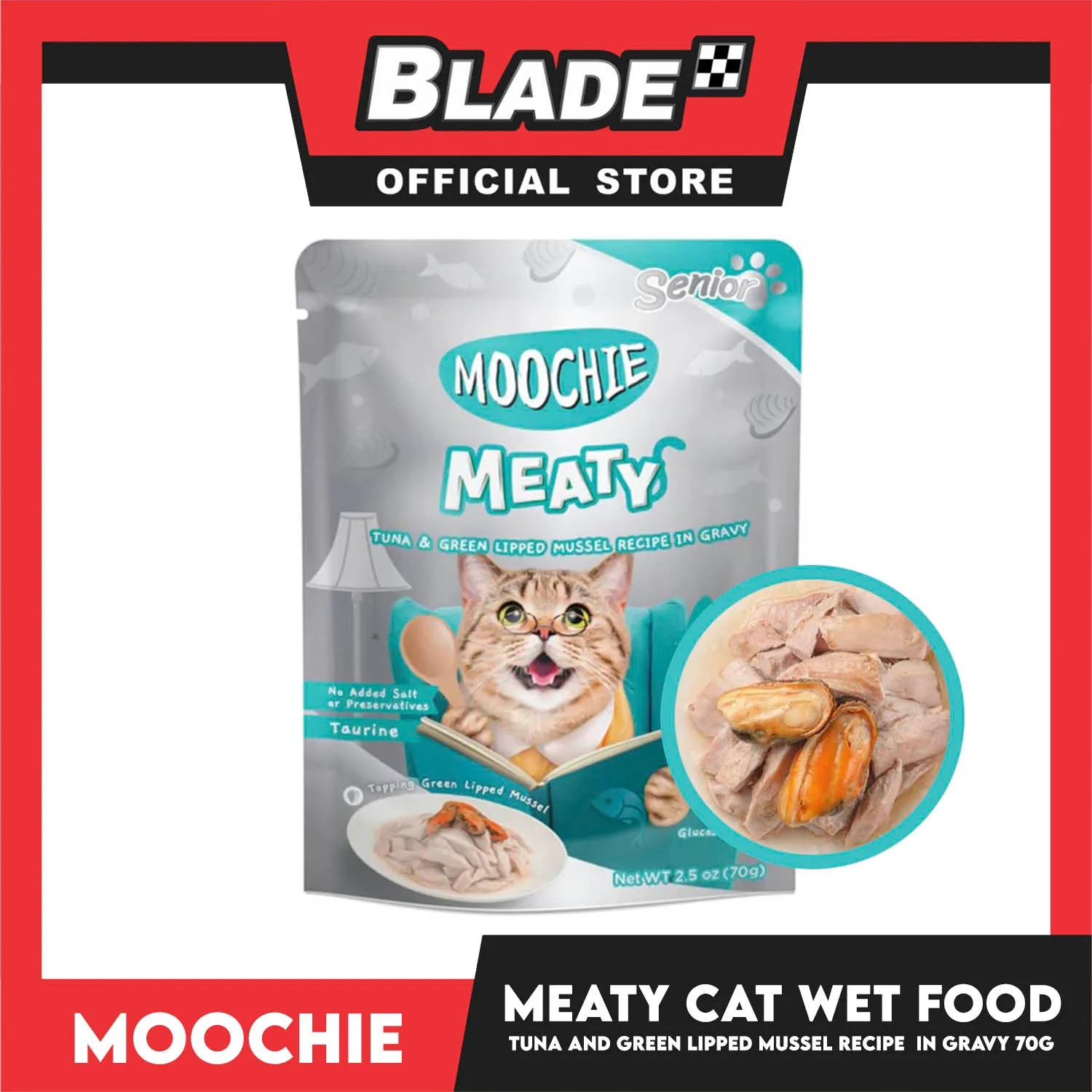 Moochie Cat Wet Food Meaty (Tuna and Green Lipped Mussel Recipe in Gravy) Senior Cats 70g