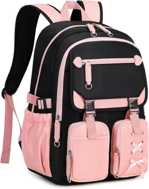 MOONBABY Kids Backpacks for Girls Teens Kawaii Bookbag for Elementary Primary Middle High School Daypack,Pink