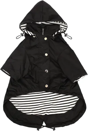 Morezi Dog Zip Up Raincoat with Reflective Buttons, Rain/Water Resistant, Adjustable Drawstring, Removable Hood, Raincoats with Legs 8lbs to 80lbs Available - Black - S