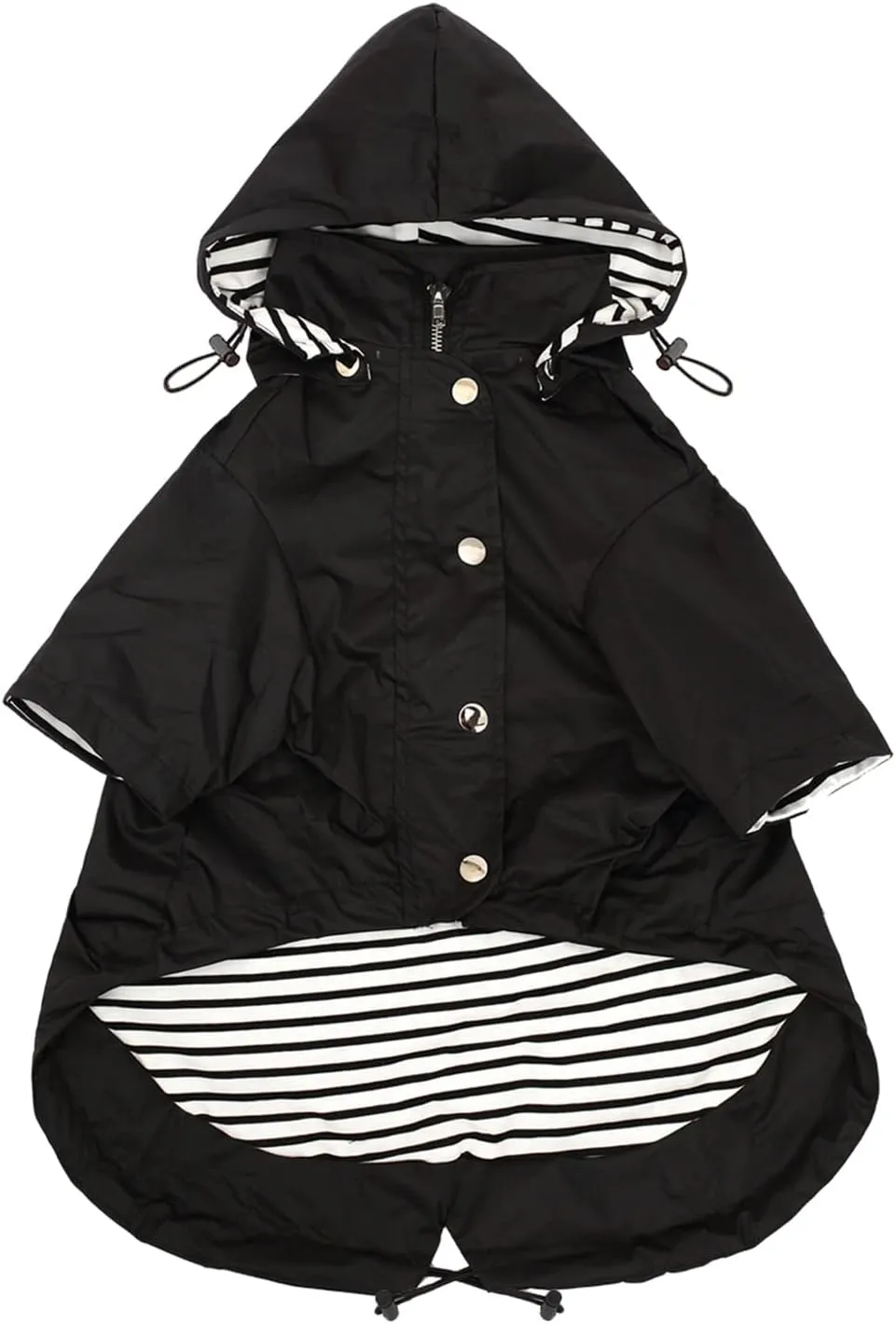 Morezi Dog Zip Up Raincoat with Reflective Buttons, Rain/Water Resistant, Adjustable Drawstring, Removable Hood, Raincoats with Legs 8lbs to 80lbs Available - Black - S