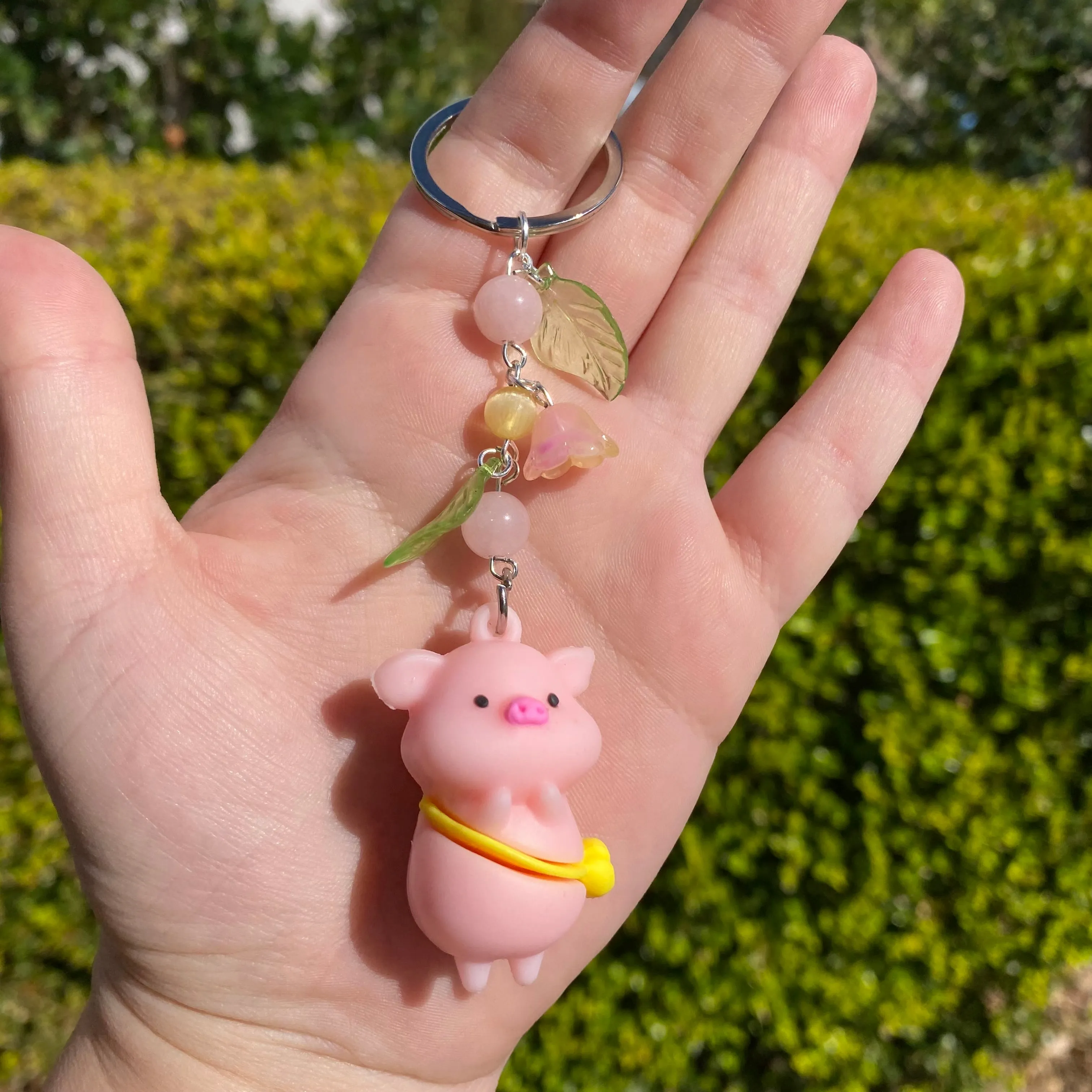 Morganite Beryl and Floral Messenger Bag Piggie Keychain