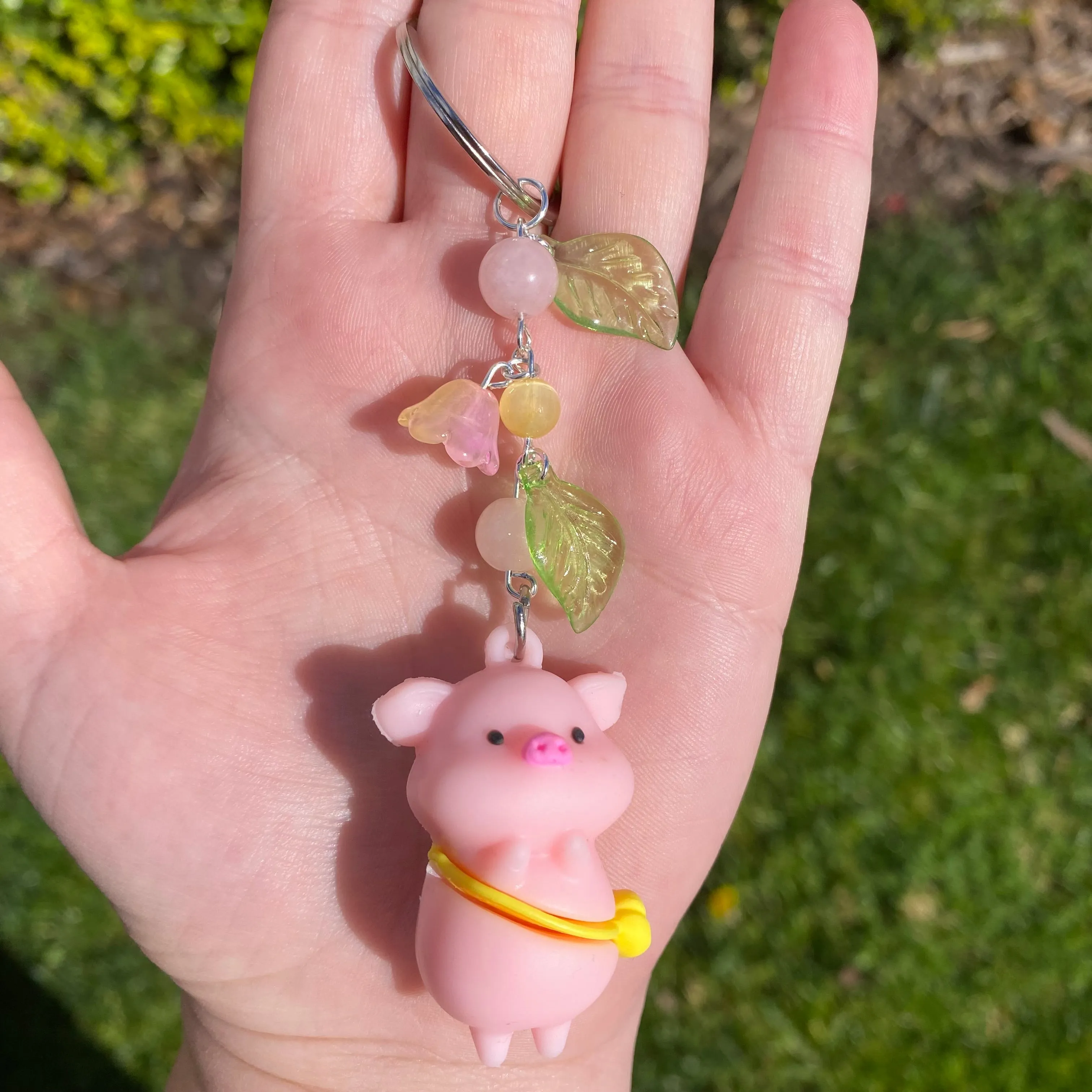 Morganite Beryl and Floral Messenger Bag Piggie Keychain