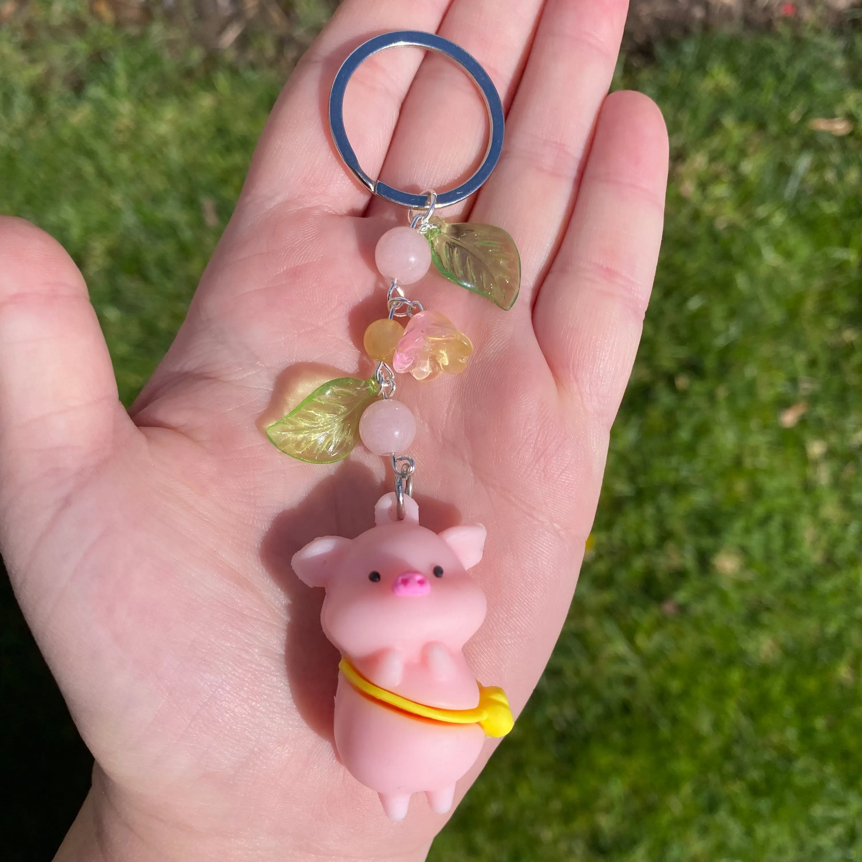 Morganite Beryl and Floral Messenger Bag Piggie Keychain