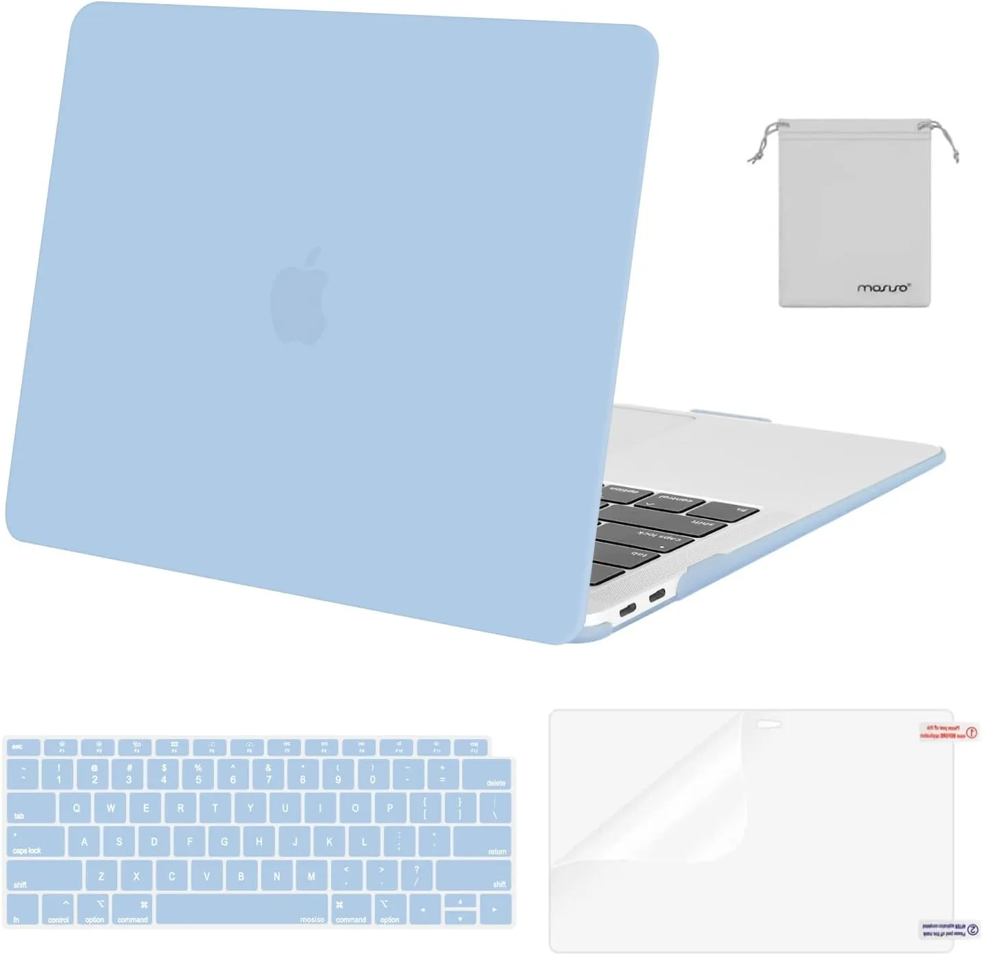 MOSISO Compatible with MacBook Air 13 inch Case M1 Chip 2021-2018 Release A2337 A2179 A1932, Plastic Hard Shell&Keyboard Cover&Screen Film&Storage Bag for MacBook Air 13.3 inch Case, Airy Blue
