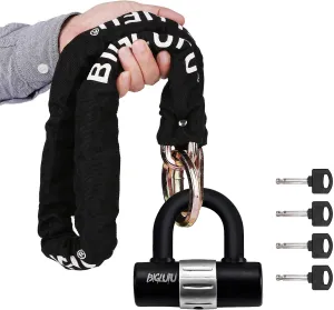 Motorcycle Chain Locks, BIGLUFU 3.3ft/100cm Heavy Duty Long Security Chain, Cut Proof 0.39 inch/10mm Thick Square Chains with 0.63inch/16mm U Lock, Bike Chain Locks for Motorbike, Scooter, Moped
