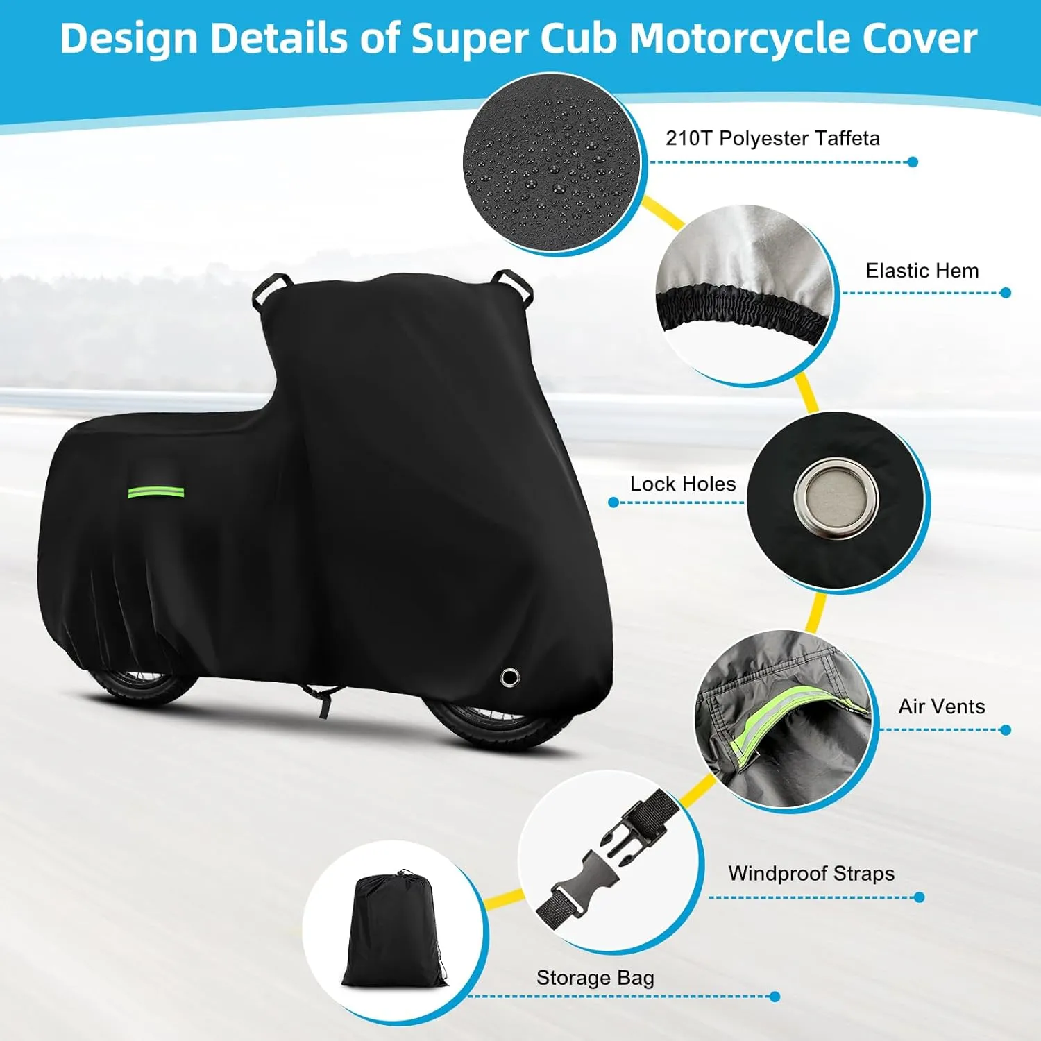 Motorcycle Cover Waterproof for Honda Super Cub C125 ABS/CT125 Trail 125 Hunter Cub, Heavy Duty Outdoor Sun UV Rain Dust All Weather Protection Motorbike Cover with Soft Cotton Lining & Lock Hole