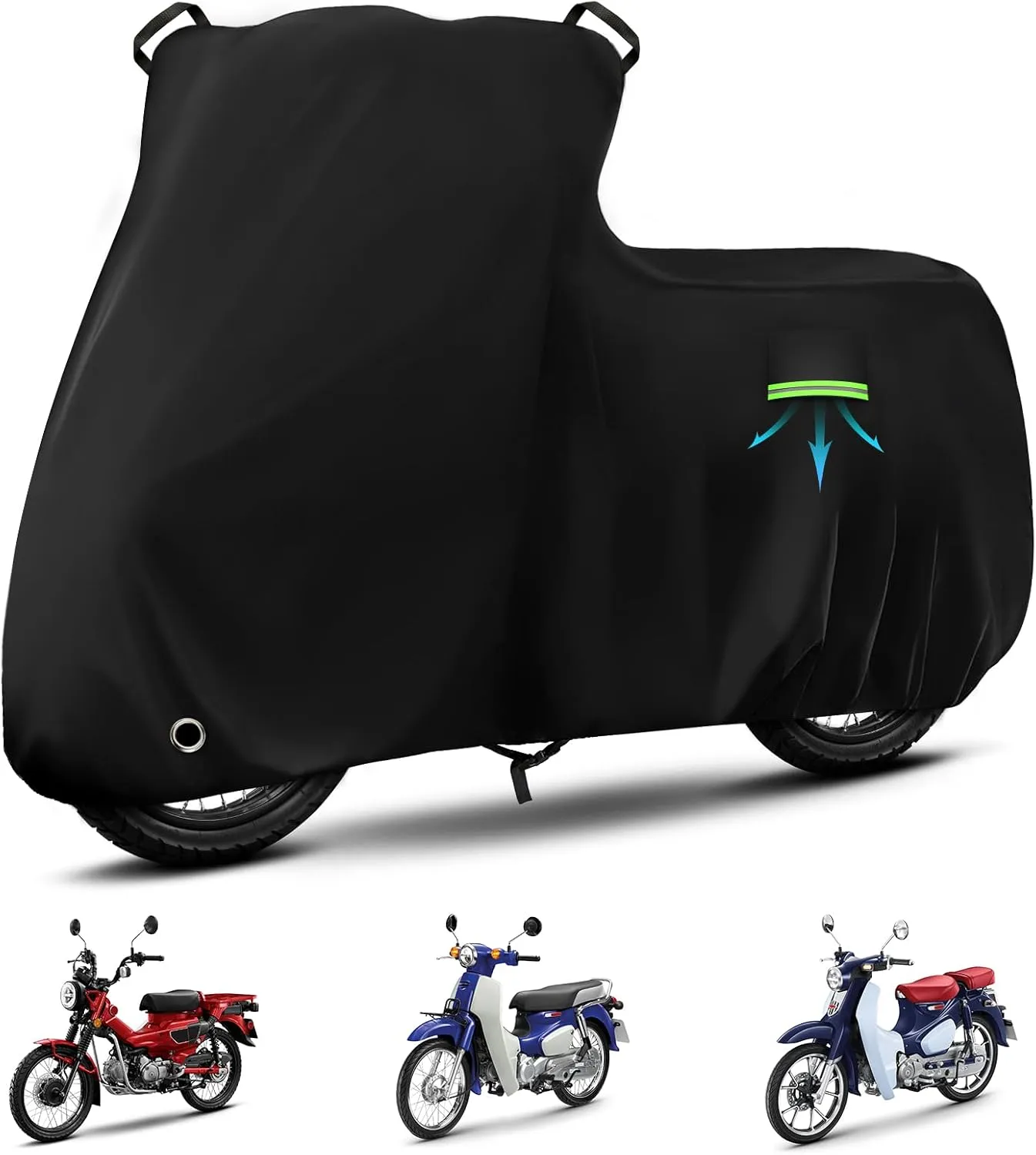 Motorcycle Cover Waterproof for Honda Super Cub C125 ABS/CT125 Trail 125 Hunter Cub, Heavy Duty Outdoor Sun UV Rain Dust All Weather Protection Motorbike Cover with Soft Cotton Lining & Lock Hole