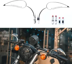 Motorcycle Mirrors, Water Drop Shape Side Mirrors Chrome M10 - Compatible with Harley Davidson Sportster Road King Street Electra Glide Dyna Softail