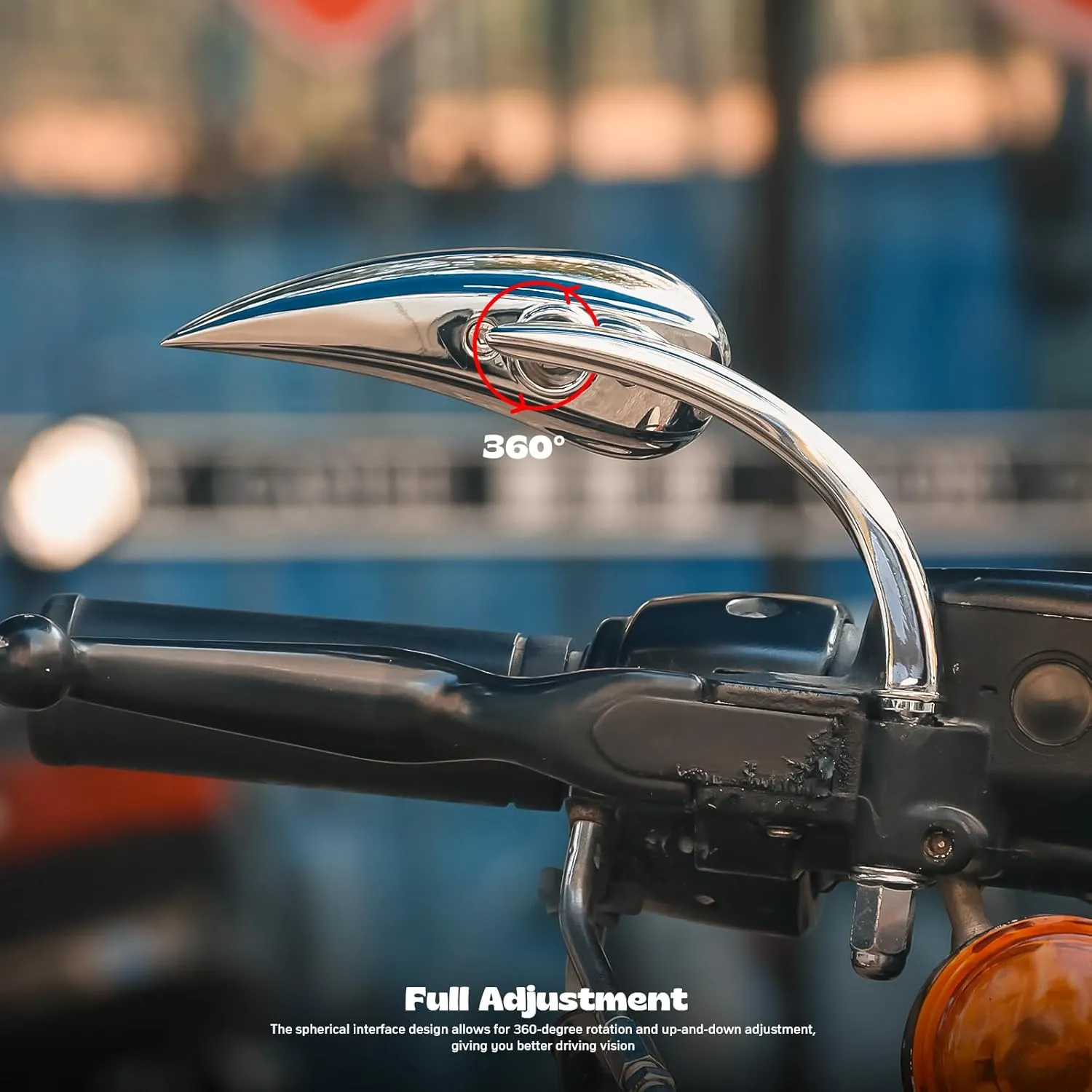 Motorcycle Mirrors, Water Drop Shape Side Mirrors Chrome M10 - Compatible with Harley Davidson Sportster Road King Street Electra Glide Dyna Softail