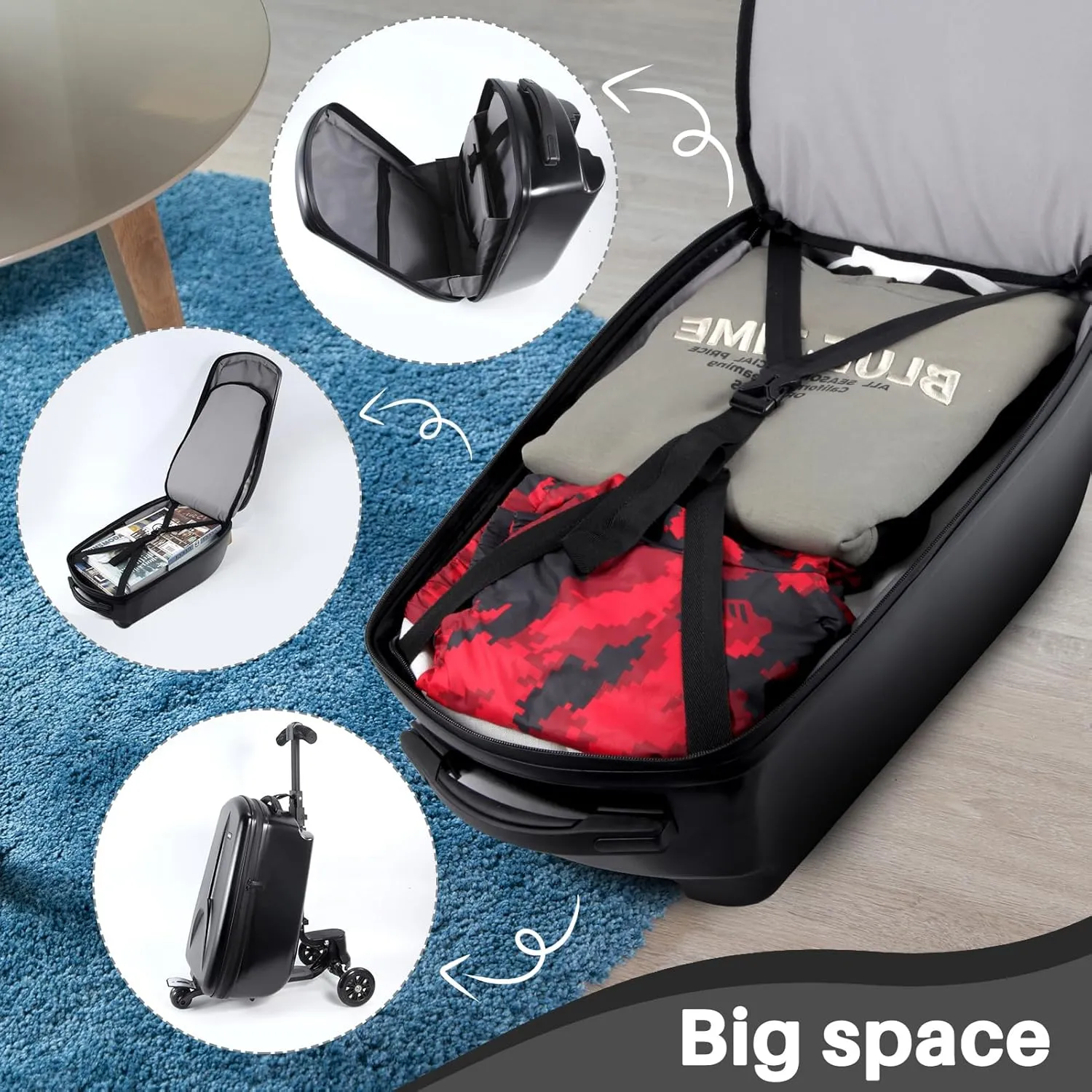 MRPLUM Scooter Luggage for Adults, Scooter Suitcase with Wheels Foldable Suitcase Trolley Case Bags for Travel Business Black