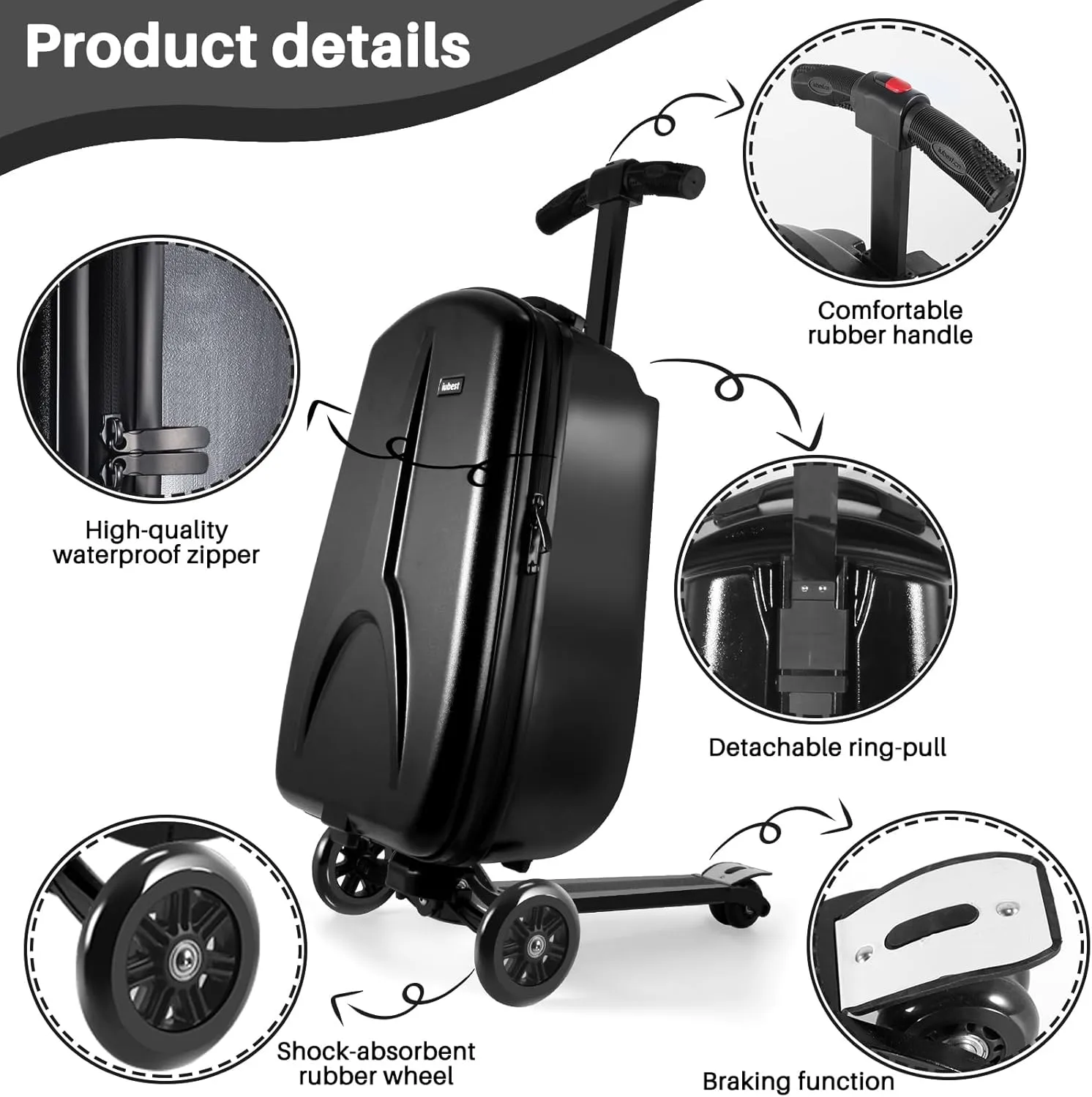 MRPLUM Scooter Luggage for Adults, Scooter Suitcase with Wheels Foldable Suitcase Trolley Case Bags for Travel Business Black