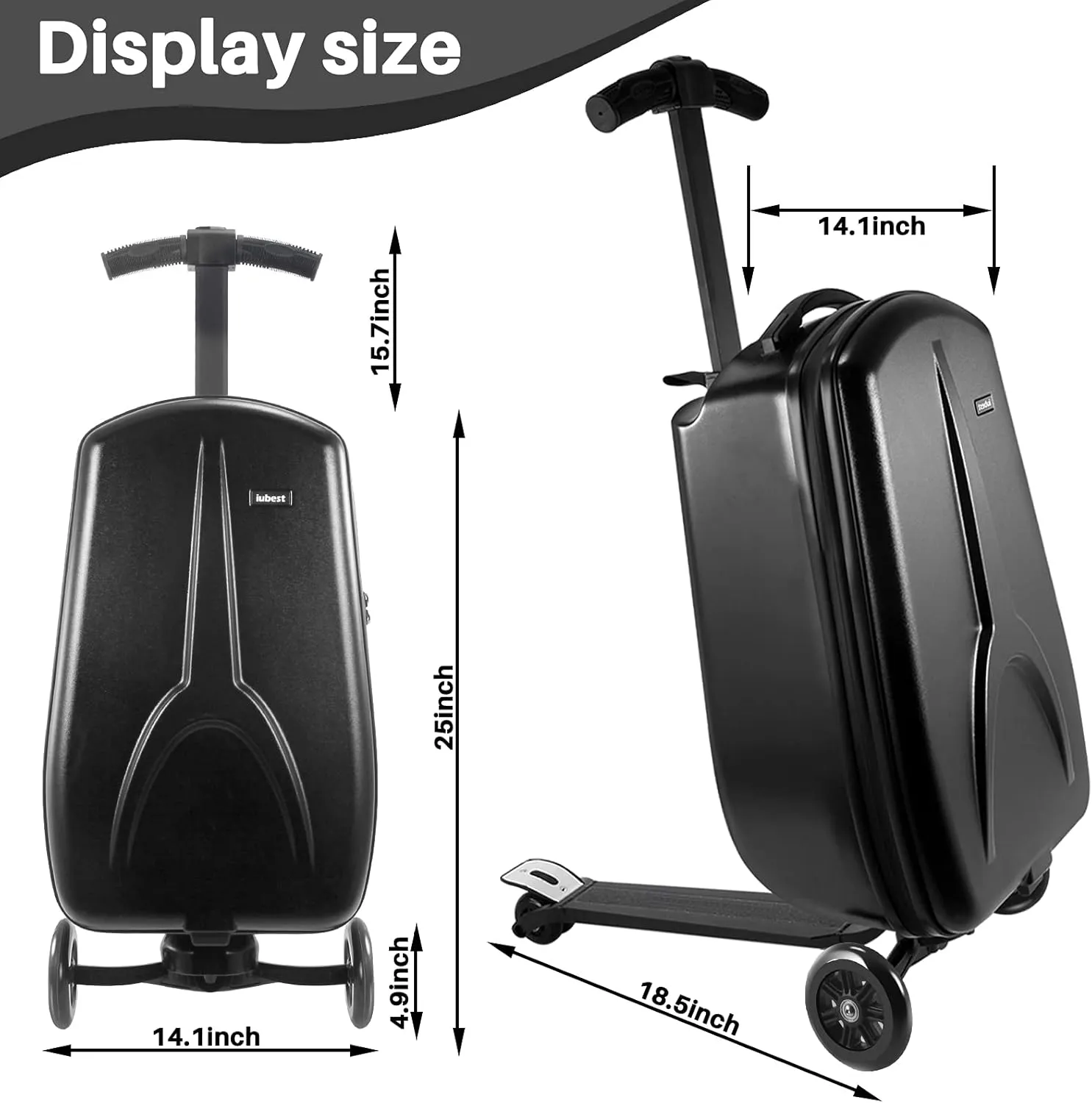 MRPLUM Scooter Luggage for Adults, Scooter Suitcase with Wheels Foldable Suitcase Trolley Case Bags for Travel Business Black