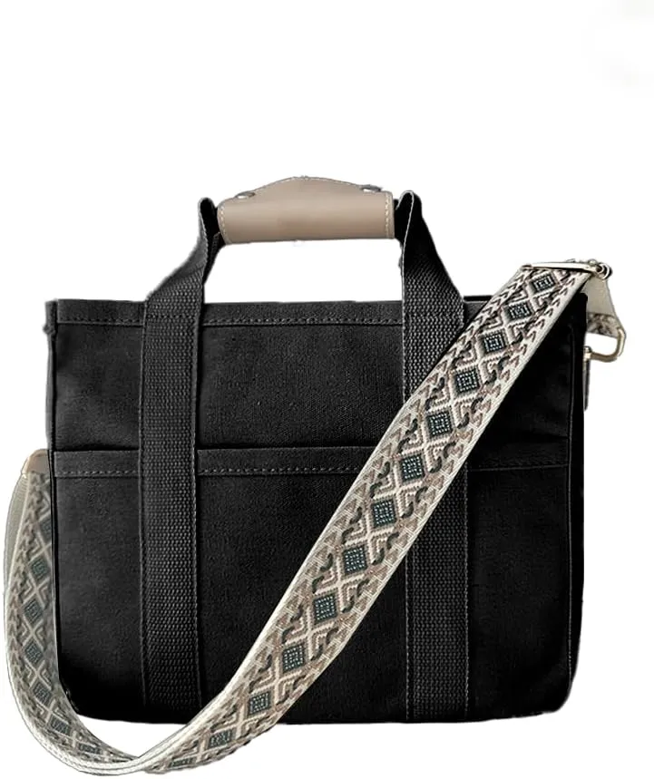 Multi-pocket Casual Canvas Bag, Womens Canvas Tote Bag Casual Practical Shoulder Bag with Compartments Two Sizes