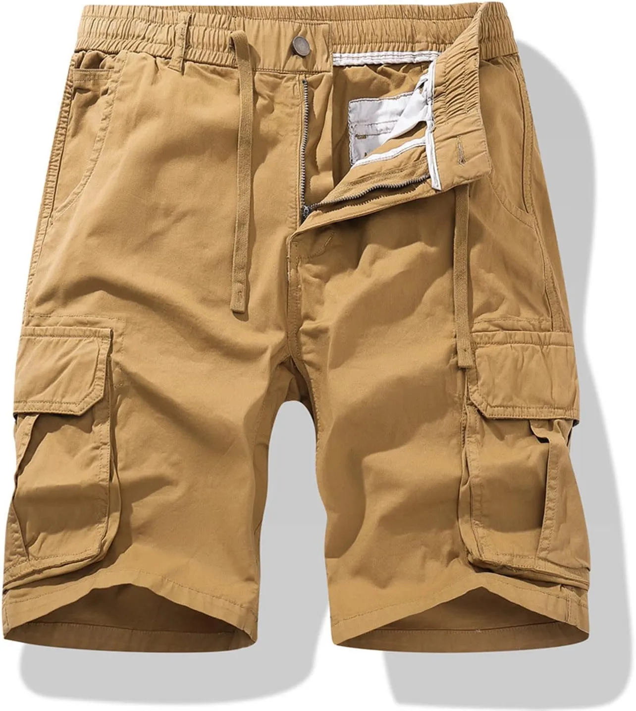 Muscularfit Cotton Shorts Men Big and Tall Athletic Gym Cargo Shorts Drawstring Elastic Waist Summer Beach Tooling Shorts