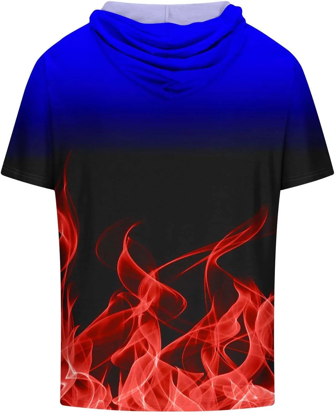 Muscularfit Graphic Tees Men 2024 Fashion Flame Print Drawstring Hooded Shirts Casual Short Sleeve Loose Pullover Workout Top