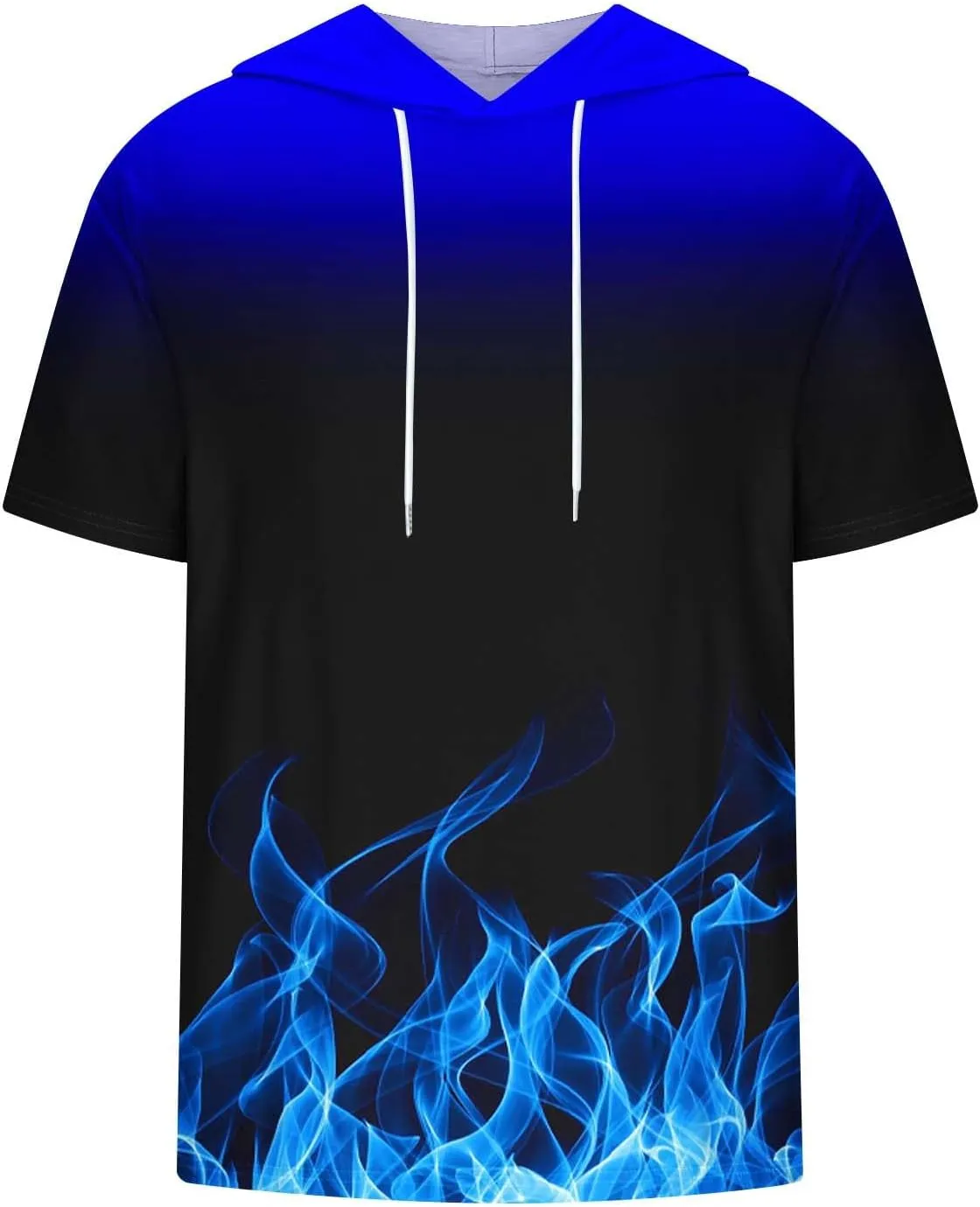 Muscularfit Graphic Tees Men 2024 Fashion Flame Print Drawstring Hooded Shirts Casual Short Sleeve Loose Pullover Workout Top