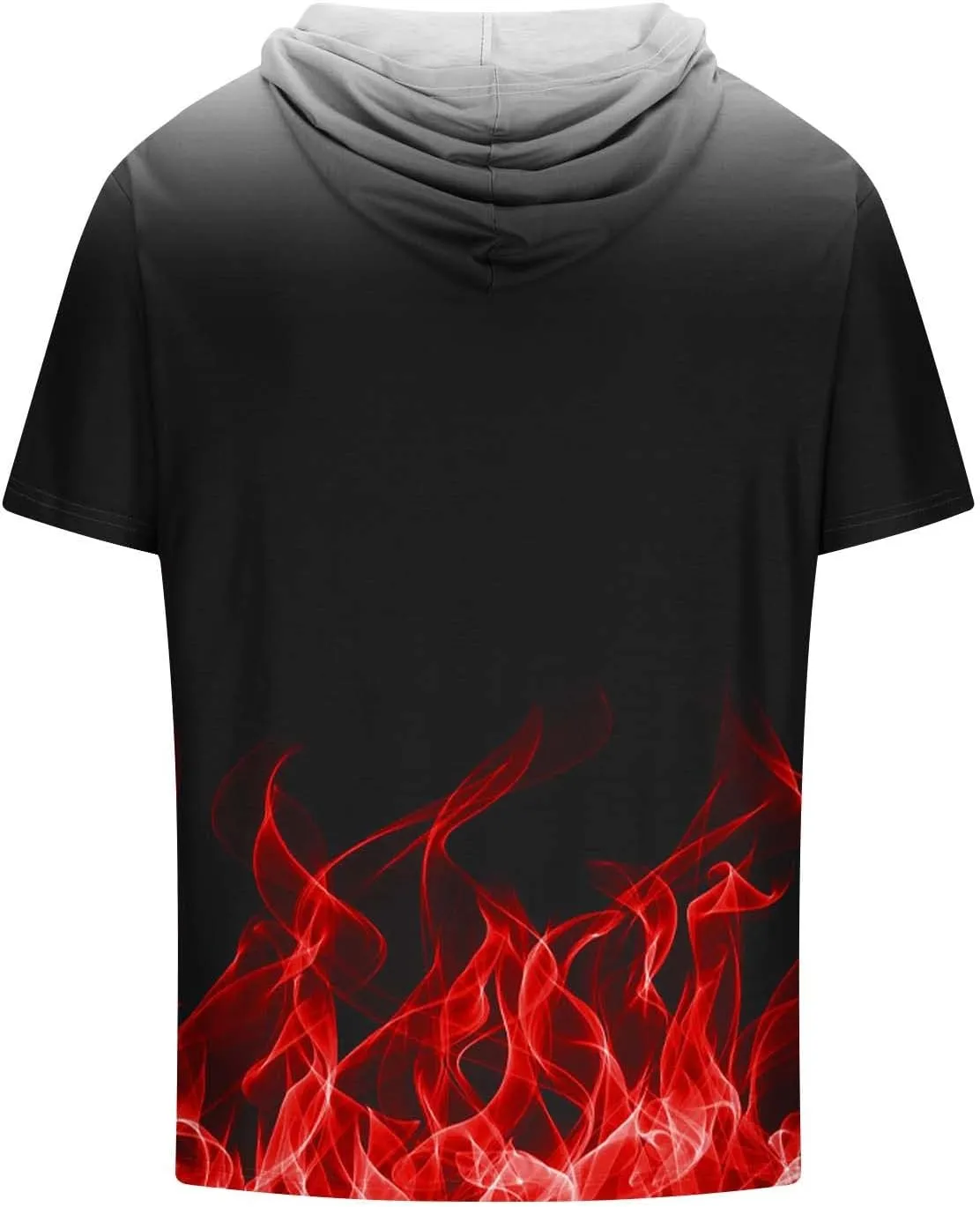 Muscularfit Graphic Tees Men 2024 Fashion Flame Print Drawstring Hooded Shirts Casual Short Sleeve Loose Pullover Workout Top