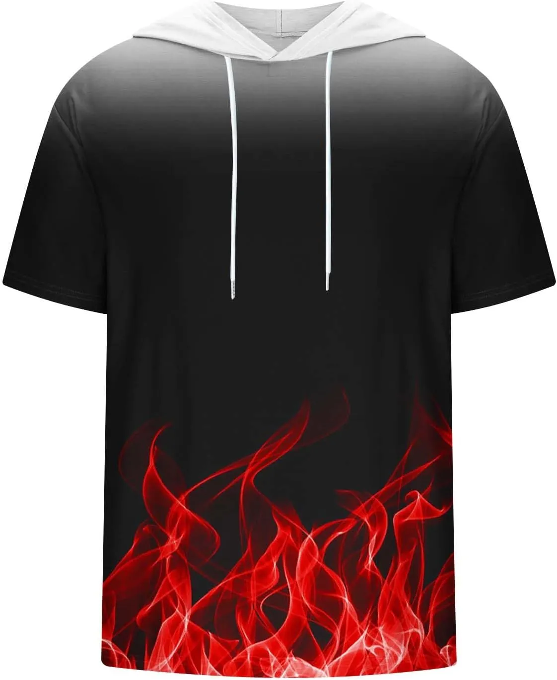 Muscularfit Graphic Tees Men 2024 Fashion Flame Print Drawstring Hooded Shirts Casual Short Sleeve Loose Pullover Workout Top