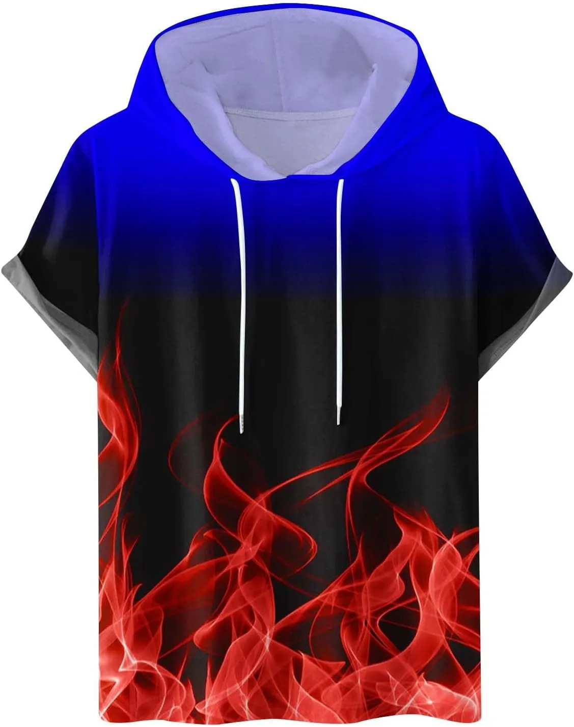 Muscularfit Graphic Tees Men 2024 Fashion Flame Print Drawstring Hooded Shirts Casual Short Sleeve Loose Pullover Workout Top