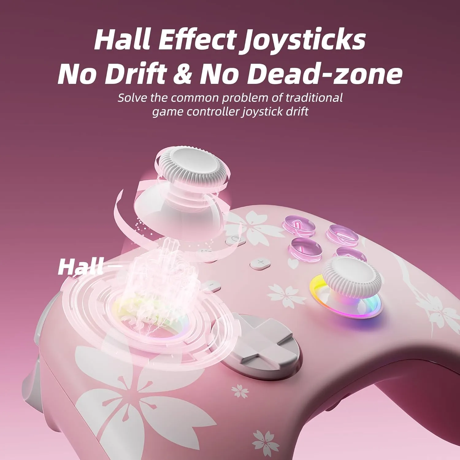 Mytrix Wireless Pro Controller, Hall Effect Joysticks & Triggers Bluetooth Controllers for Nintendo Switch/PC/Steam/iPad/Mac/Tablet/Laptop, with RGB Light/Macro Keys/Turbo Button, Sakura Pink