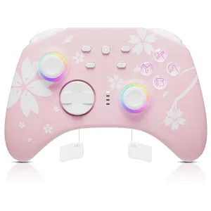 Mytrix Wireless Pro Controller, Hall Effect Joysticks & Triggers Bluetooth Controllers for Nintendo Switch/PC/Steam/iPad/Mac/Tablet/Laptop, with RGB Light/Macro Keys/Turbo Button, Sakura Pink
