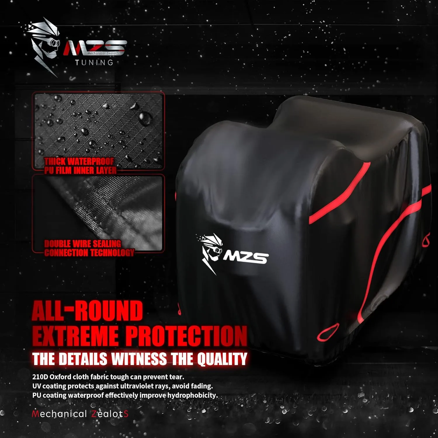 MZS Mobility Scooter Storage Cover, Outdoor Waterproof Protection Electric Scooter Cover Accessories fit up to 56 inch 3 or 4 Wheel Scooters - Vents Night Reflective Buckle Lock-Holes Bag