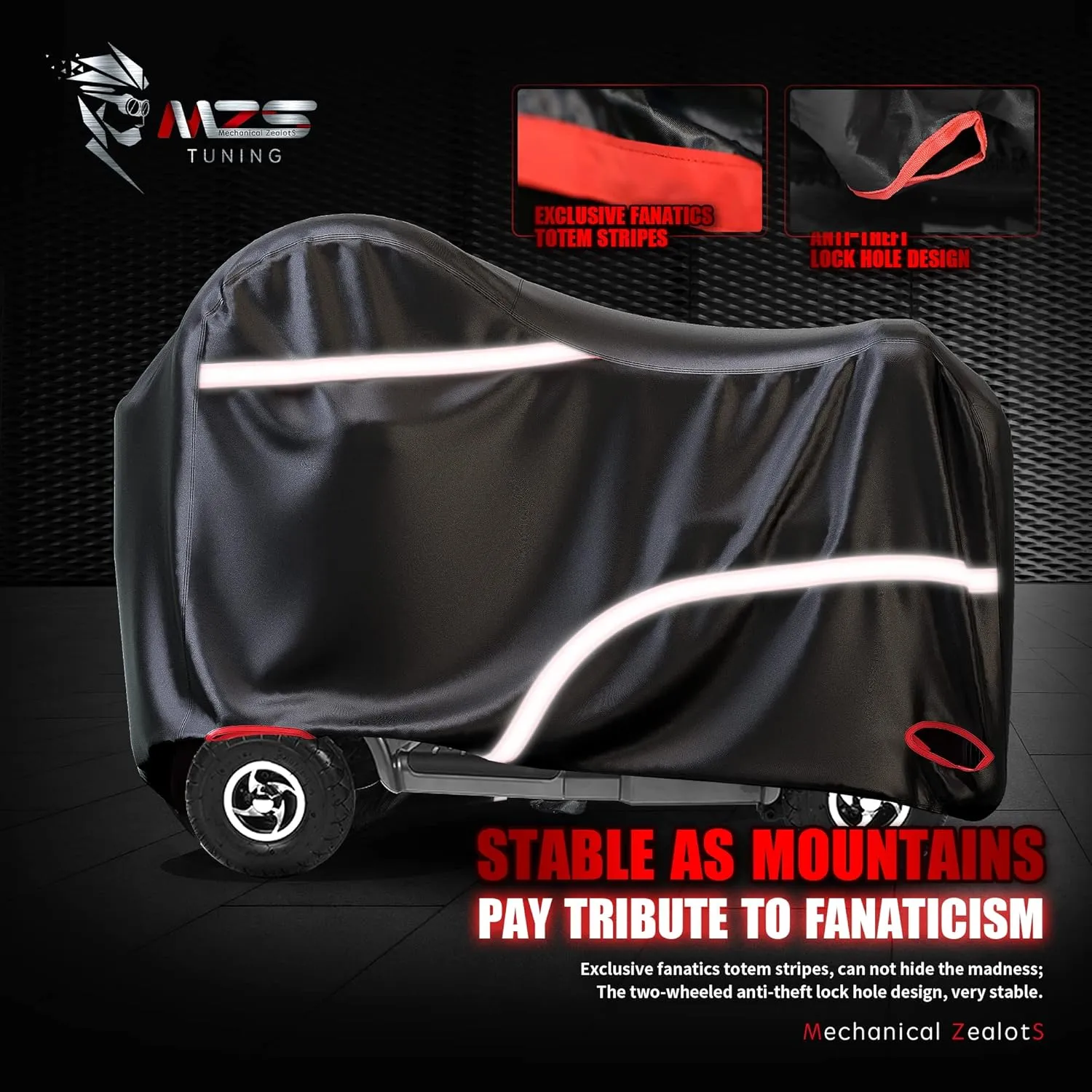 MZS Mobility Scooter Storage Cover, Outdoor Waterproof Protection Electric Scooter Cover Accessories fit up to 56 inch 3 or 4 Wheel Scooters - Vents Night Reflective Buckle Lock-Holes Bag