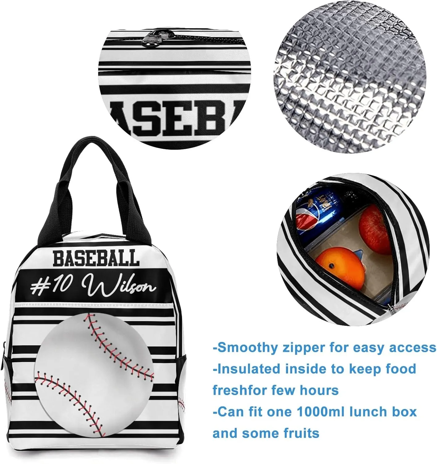 Name Baseball Backpacks Set with Multifunctional Dirt Resistant Lunch Handbag Tableware Bag Laptop Bag Travel Gift Stripes