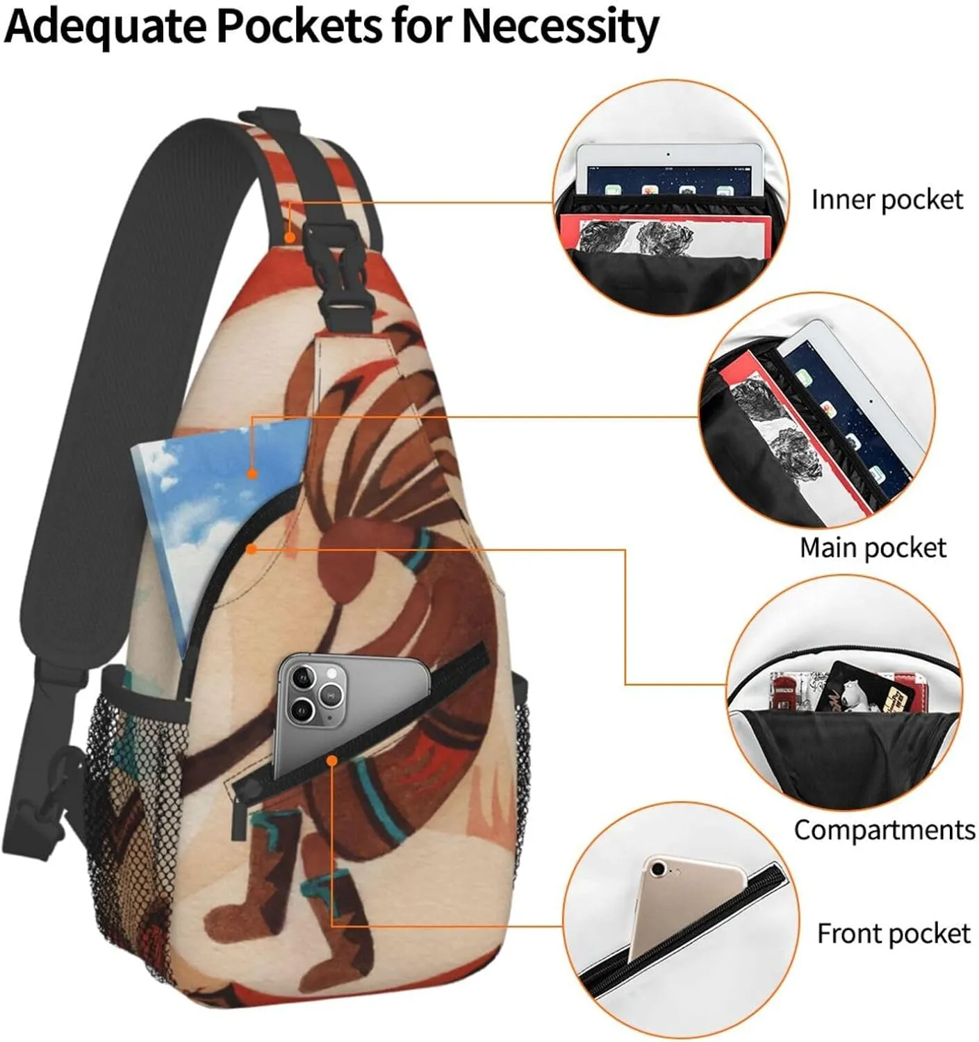 Native American Kokopelli Small Crossbody Backpack Sling Bag For Men Women Mini One Shoulder Chest Bags Gym Sport Travel Hiking Daypack