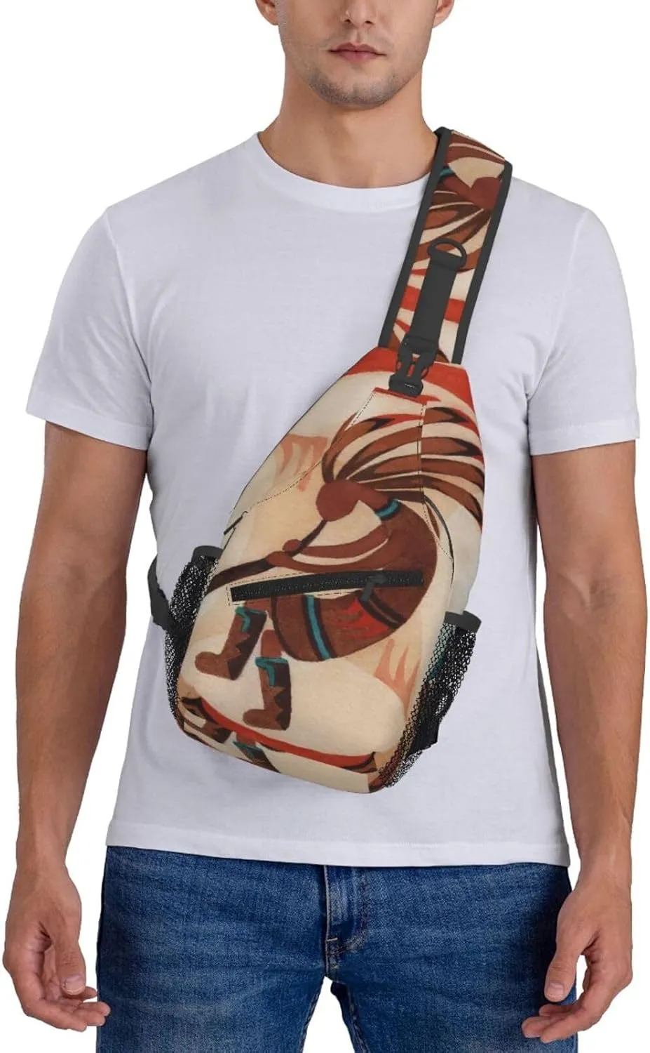 Native American Kokopelli Small Crossbody Backpack Sling Bag For Men Women Mini One Shoulder Chest Bags Gym Sport Travel Hiking Daypack