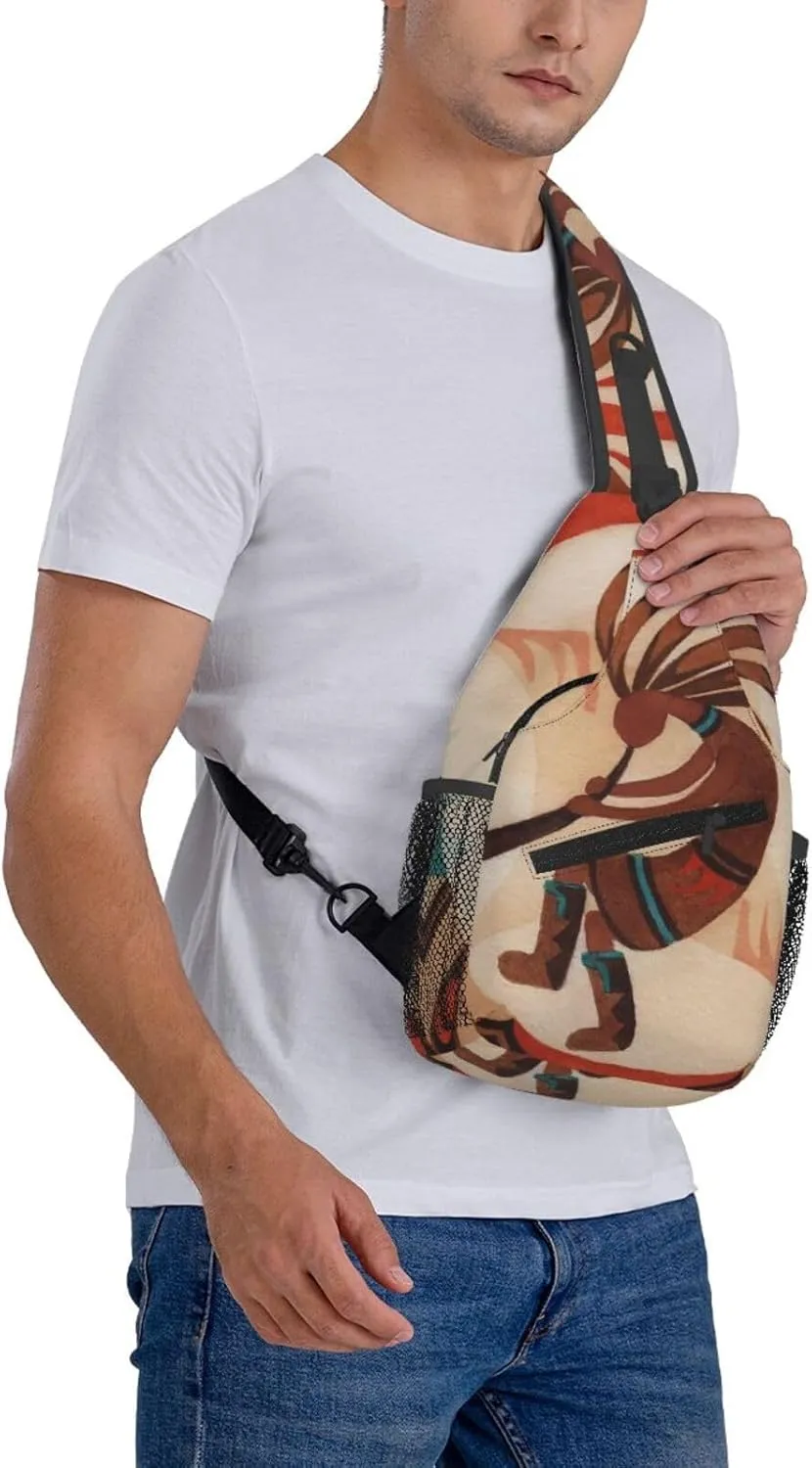 Native American Kokopelli Small Crossbody Backpack Sling Bag For Men Women Mini One Shoulder Chest Bags Gym Sport Travel Hiking Daypack