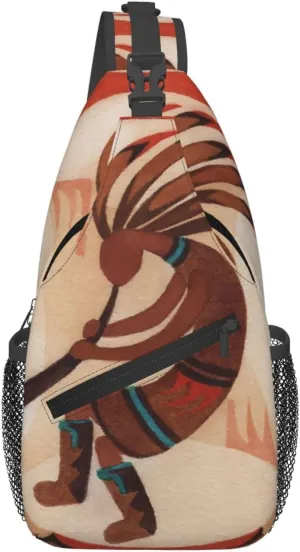 Native American Kokopelli Small Crossbody Backpack Sling Bag For Men Women Mini One Shoulder Chest Bags Gym Sport Travel Hiking Daypack