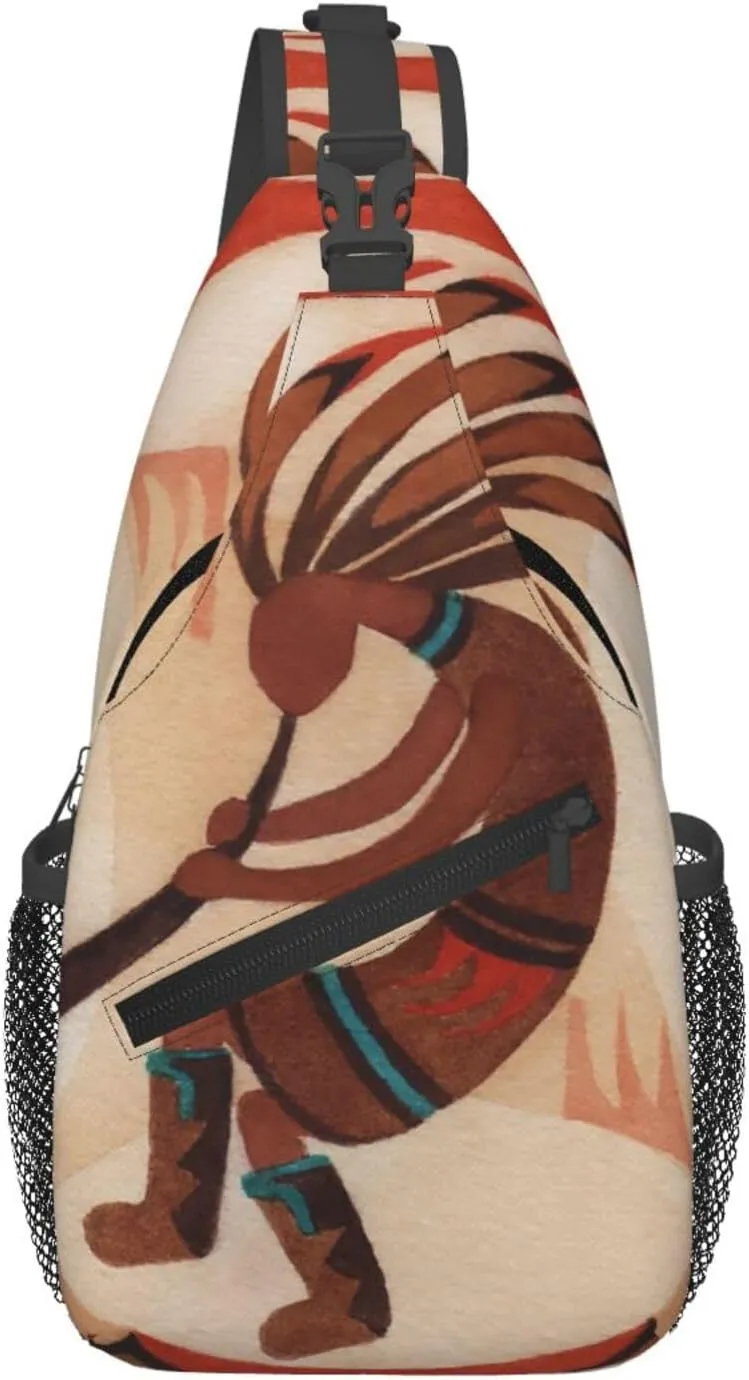 Native American Kokopelli Small Crossbody Backpack Sling Bag For Men Women Mini One Shoulder Chest Bags Gym Sport Travel Hiking Daypack