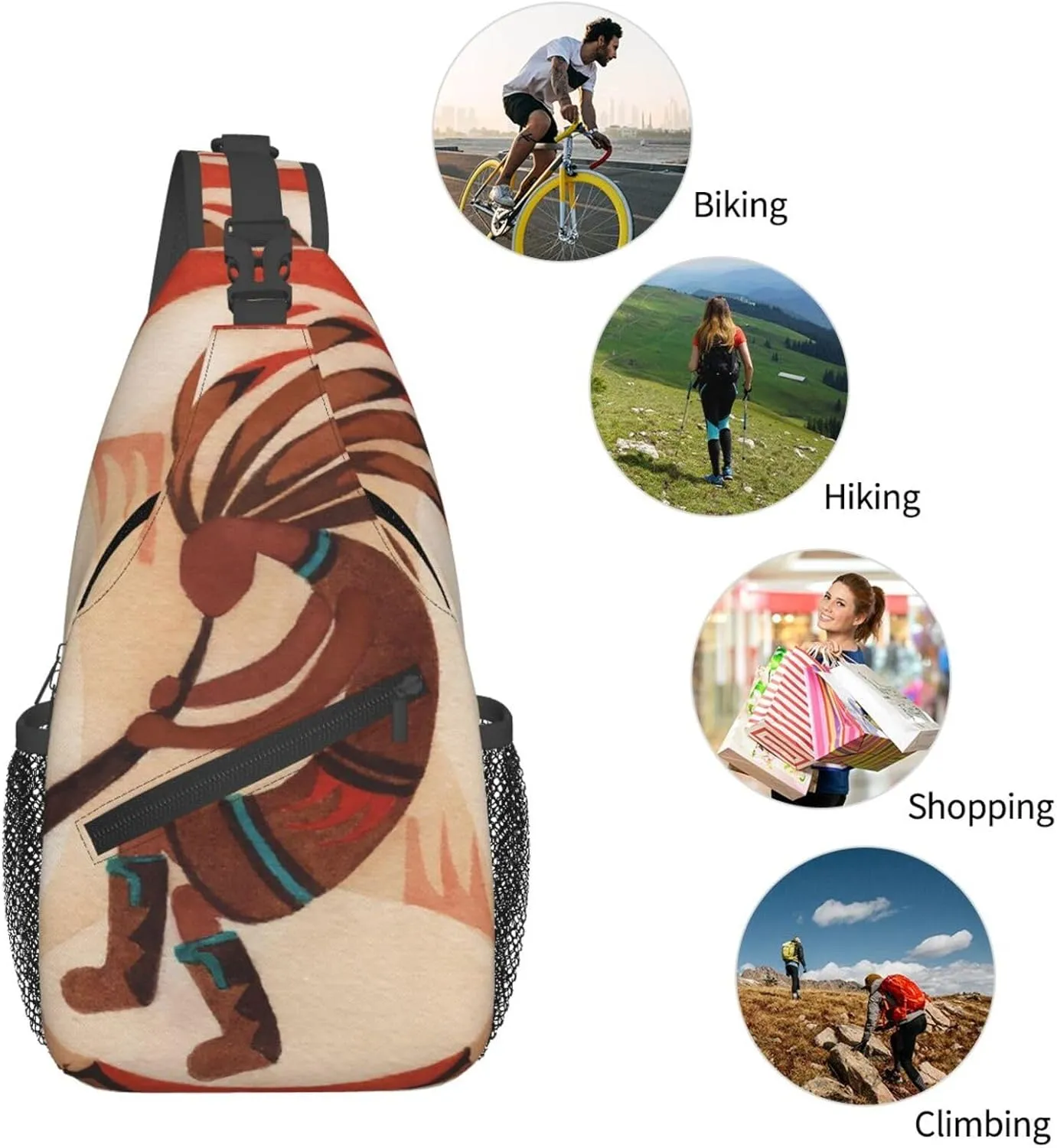 Native American Kokopelli Small Crossbody Backpack Sling Bag For Men Women Mini One Shoulder Chest Bags Gym Sport Travel Hiking Daypack