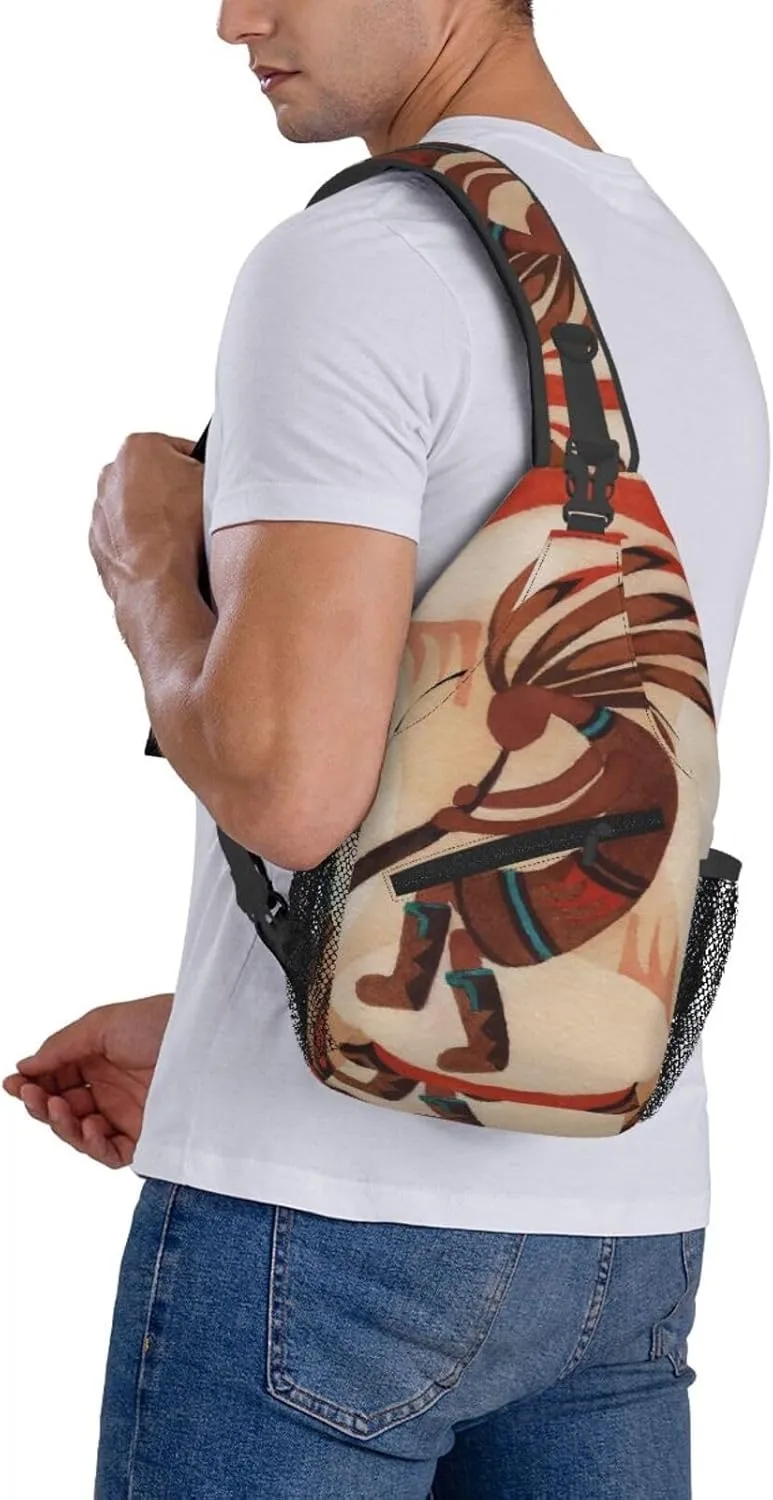 Native American Kokopelli Small Crossbody Backpack Sling Bag For Men Women Mini One Shoulder Chest Bags Gym Sport Travel Hiking Daypack