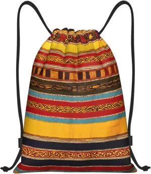 Native American Pattern Print Drawstring Backpack,Foldable Gym Sack For Sports,Travel,Yoga,Hiking,Adjustable