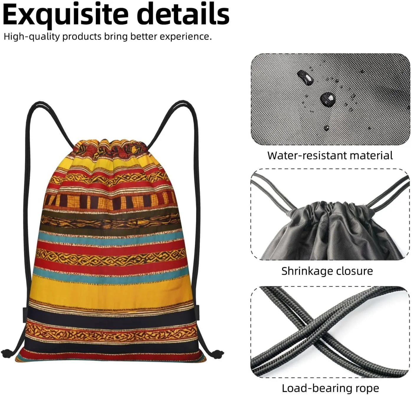 Native American Pattern Print Drawstring Backpack,Foldable Gym Sack For Sports,Travel,Yoga,Hiking,Adjustable