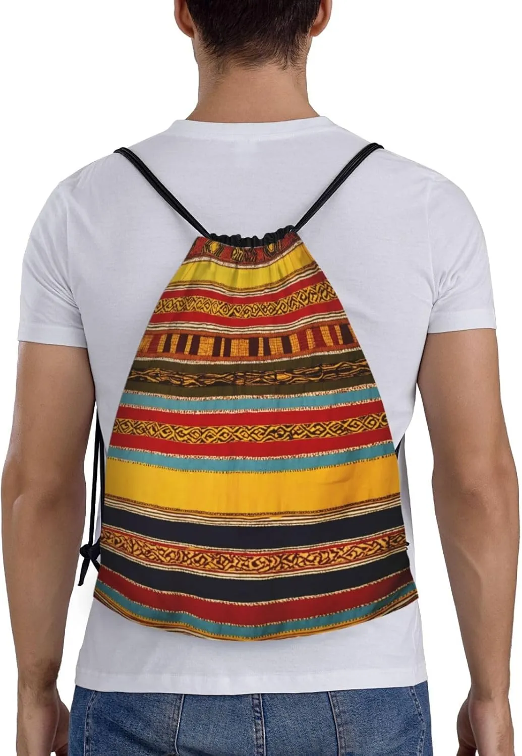 Native American Pattern Print Drawstring Backpack,Foldable Gym Sack For Sports,Travel,Yoga,Hiking,Adjustable