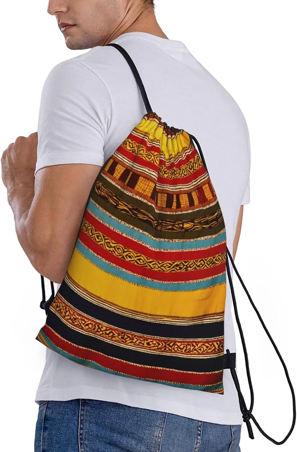 Native American Pattern Print Drawstring Backpack,Foldable Gym Sack For Sports,Travel,Yoga,Hiking,Adjustable
