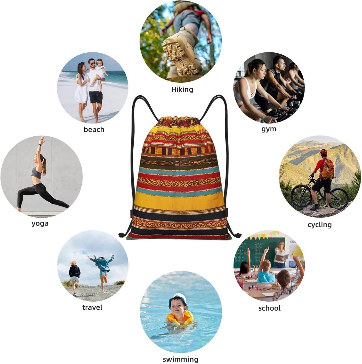Native American Pattern Print Drawstring Backpack,Foldable Gym Sack For Sports,Travel,Yoga,Hiking,Adjustable
