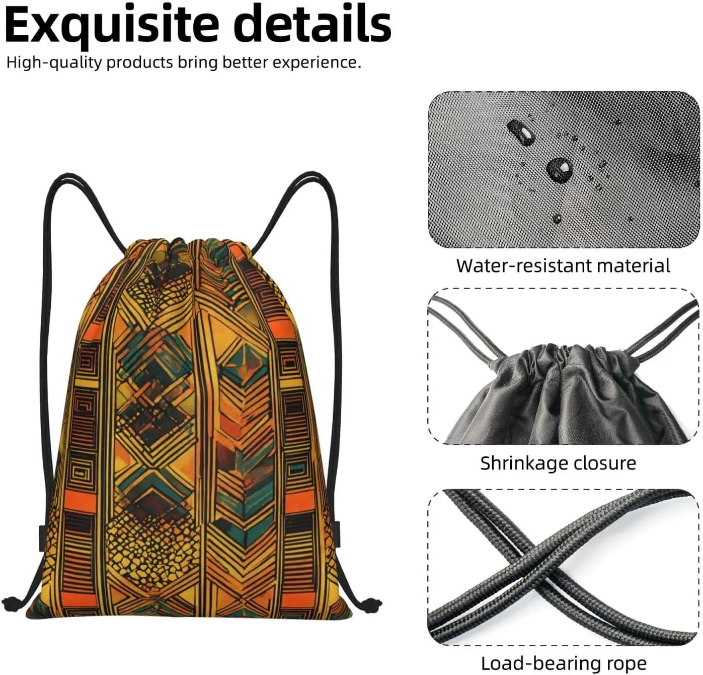 Native American Print Drawstring Backpack,Foldable Gym Sack For Sports,Travel,Yoga,Hiking,Adjustable