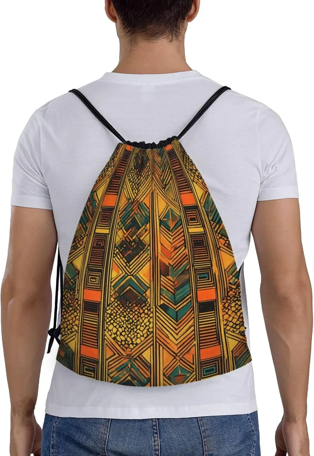 Native American Print Drawstring Backpack,Foldable Gym Sack For Sports,Travel,Yoga,Hiking,Adjustable